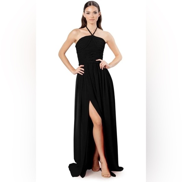 DRESS THE POPULATION Women’s Extra Large Aura Halter Neck Maxi Long Gown Black - Picture 1 of 10